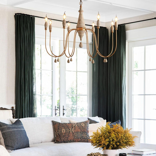 38.2" French Country Chandelier, Modern Farmhouse 8-Light Candle-Style Chandeliers Wood Pendant Light Fixture for Dining Room Living Room9