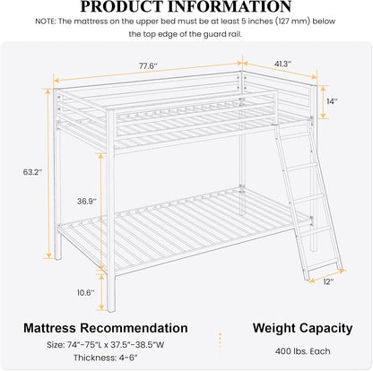 Bunk Bed Twin over Twin Size with Ladder and Guardrail,White2