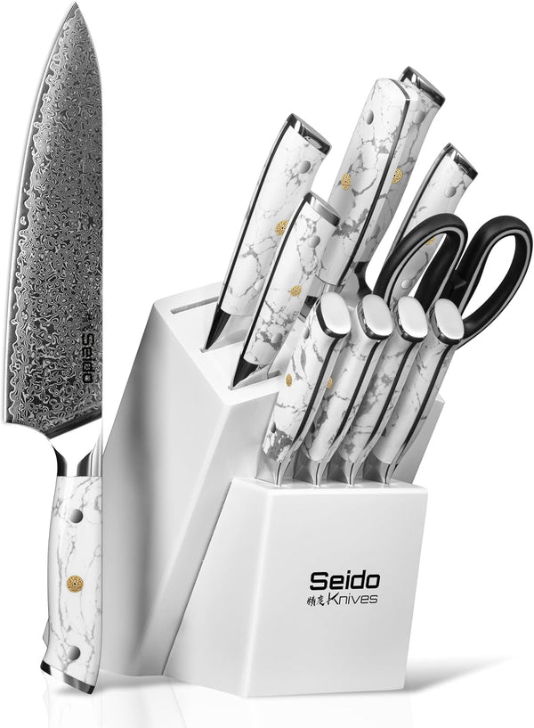 Seido Takoizu 12-Piece VG-10 Damascus Knife Block Set, Acacia Block1