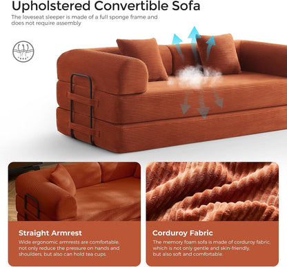 79" Convertible Futon Sofa Bed, Boneless Couch for Living Room | Orange4