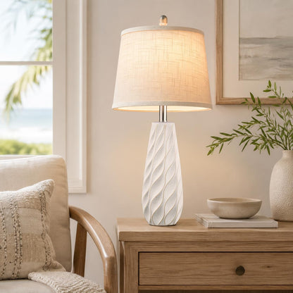27" Ceramic Table Lamps Set of 2 Coastal Lamps, Modern White Lamps4