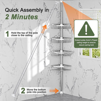 4 Tier Adjustable Stainless Steel Corner Shower Caddy Tension Pole7
