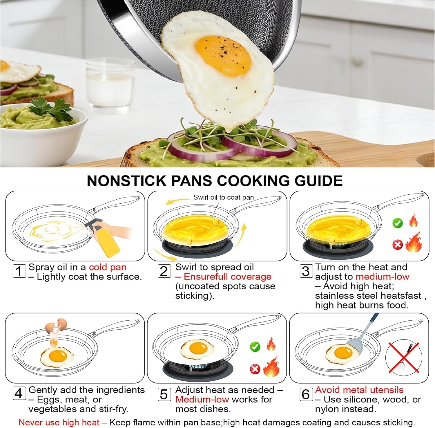frying-pans-10-inch-with-lid-hybrid-frying-pans-stainless-steel-skillets-dishwasher-oven-safe-stay-cool-handle-pfoa-free-cookware-compatible-with-all-cooktops