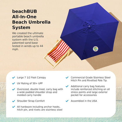 ALL-IN-ONE BEACH UMBRELLA SYSTEM. Includes ULTRA Base (Compliant with the ASTM F3681-24 Beach Umbrella Safety Standard). (Deep Ocean Blue)6