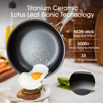 Nonstick Frying Pan Set – 8" 10" 12" Titanium Ceramic Skillet with Lid, Stay-Cool Handle,Pfas, PTFE, Pfoa-Free, Non-Toxic, Dishwasher & Oven Safe, Compatible with All Cooktops2