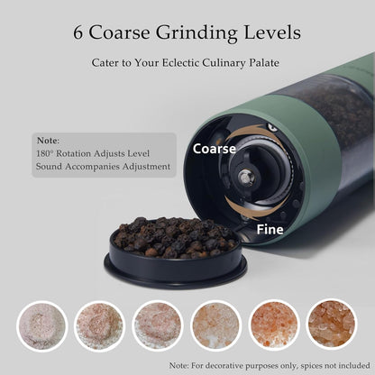 Electric Salt and Pepper Grinder Set, USB Rechargeable, Automatic Salt and Pepper Mill Grinder with Adjustable Coarseness, Electric Salt Shakers, LED Light, Refillable (2 Packs, Sage)5