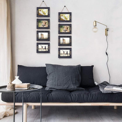 5X7 Hanging Collage Picture Frames Wall Decor, 4-Opening 5X7 Matted to 3.5X5 Photo Rustic Wood Frame with Hemp Rope, 2 Pack, Weathered Black4