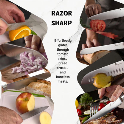 Ultra Sharp 14-Piece Kitchen Knife Set, High Carbon Stainless Steel Blades, Torrefied Natural Wood Handles, Ergonomic Design, Space-Saving White-Finished Wood Block, Easy Hand Wash, Gift Box8