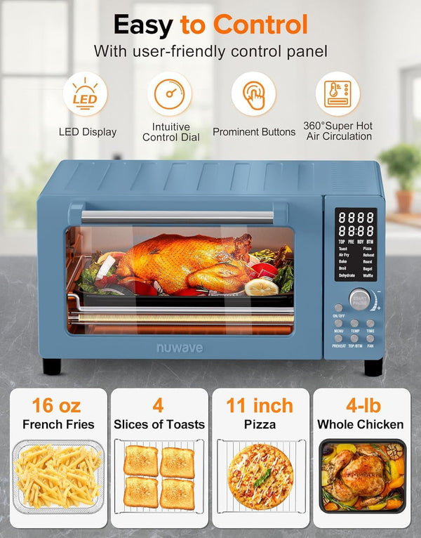 Bravo Pro Smart Air Fryer Toaster Oven Countertop Combo | 10-In-1 Cooking Functions, 1800W, 50-450°F, 21-Qt, Pfas-Free, Upgraded Super Convection, Cozy Blue6