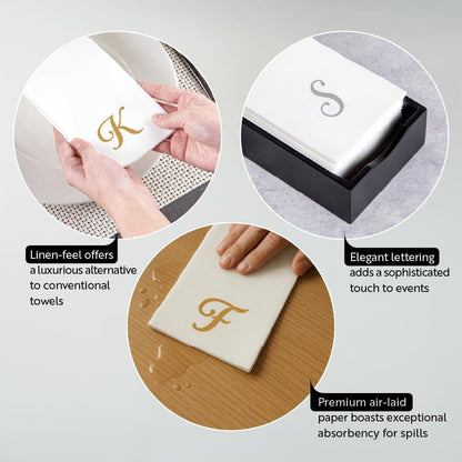 Disposable Paper Napkins 50 Count 15.75 X 7.87 Inches Linen-Feel Airlaid Napkins Compostable Absorbent Gold Printed Napkins for Elegant Events3
