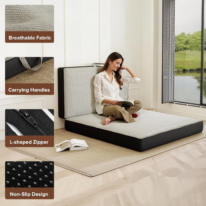 Memory Foam Trifold Mattress, Twin Portable Floor Bed 4 Inch, Foldable Mat with Washable Cover, Handle & Non-Slip Bottom, for RV, Travel, Camping, Yoga, 75"X38"X4", Grey6