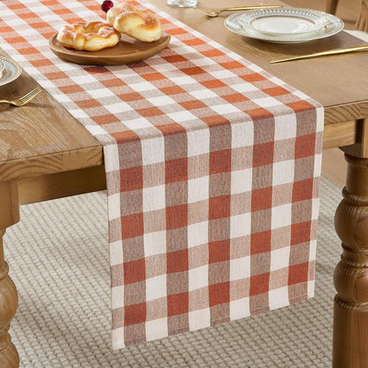 Fall Gingham Table Runner 13X90 Inches Long, Orange1