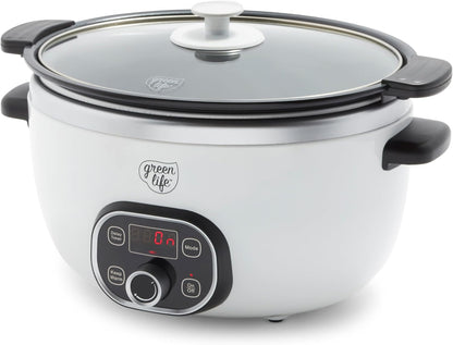 6QT Ceramic Nonstick Slow Cooker, Cooktop/Oven Safe, White | Pfas-Free Nonstick Removeable Inner Pot, Dishwasher Safe Components, Programmable, Keep Warm, Delay Timer, Family Sized1