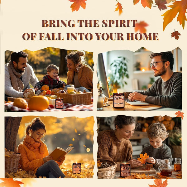Fall Candles Set, 4 Pack Candles for Home Scented Natural Soy Wax, Autumn Gifts Set for Women Men, Fall Fragrance of Pumpkin/Cinnamon/Vanilla Cupcake/Apple7