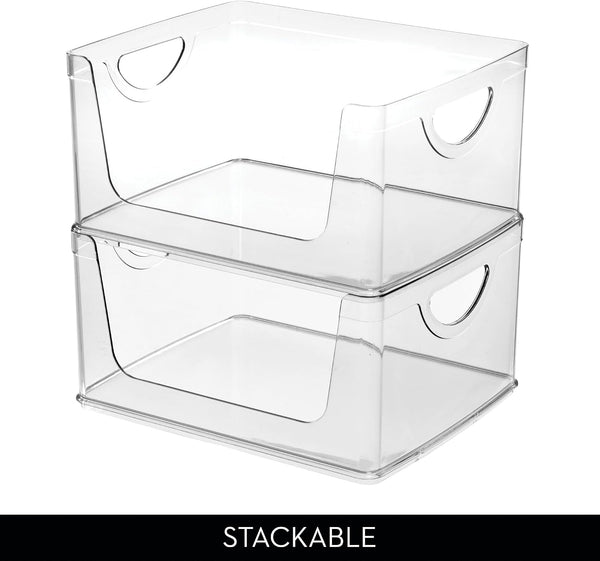 Stackable Open-Front Storage Bin with Handles, Clear5