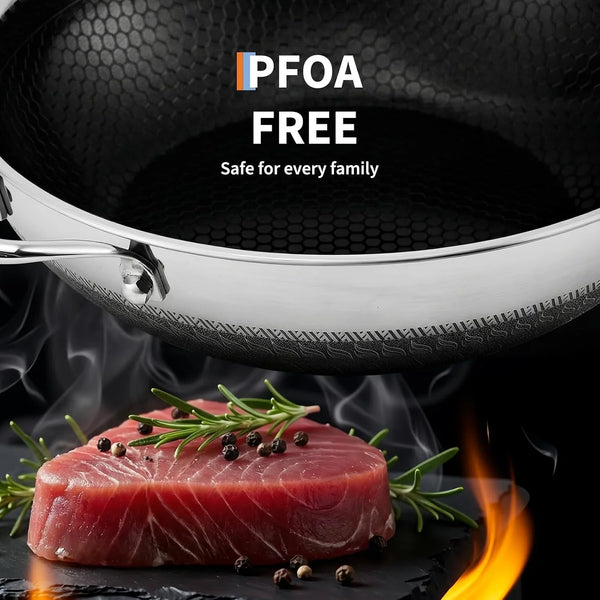 13 Inch Wok Pan,Pfoa Free Cookware,Non Stick Stainless Steel Woks & Stir-Fry Pans Nonstick, Dishwasher and Oven Safe, Works on Induction | Multi Layer Composite Steel Structure, Durable and Uniformly Heated, Dishwasher Safe4