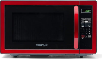 1.1 Cu. Ft. Countertop Microwave Oven – 1000 Watts Power, Auto Cook Settings, Defrost, Easy Clean and Child Safety Lock - Metallic Red1