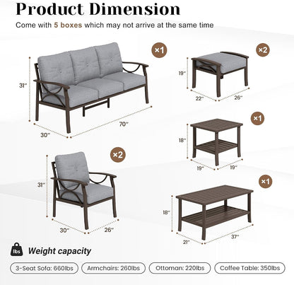 7-Pieces Outdoor Patio Furniture Set, Outdoor Metal Sectional Furniture with Cushions, Outdoor Conversation Seating Set with Coffee Table for Backyard,Garden, Balcony, Deck, Backyard, Grey2