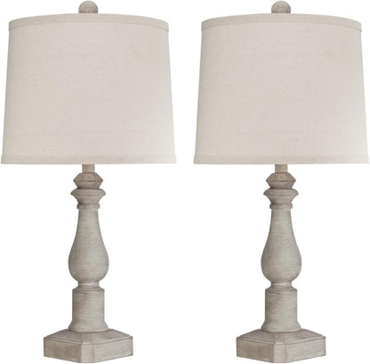 23'' Set of 2 Rustic Table Lamps for Living Room Bedroom, Traditional Farmhouse Resin Bedside Desk Lamps for Study Room Nursery Office, 2 Bulbs Included2