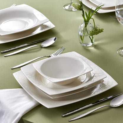 New Flava Bone China Dinnerware Set for 6, 24-Piece White Dinner Set, Lightweight & Durable Fine Bone China Plates and Bowls, Elegant Tableware for Everyday Dining and Special Occasions5