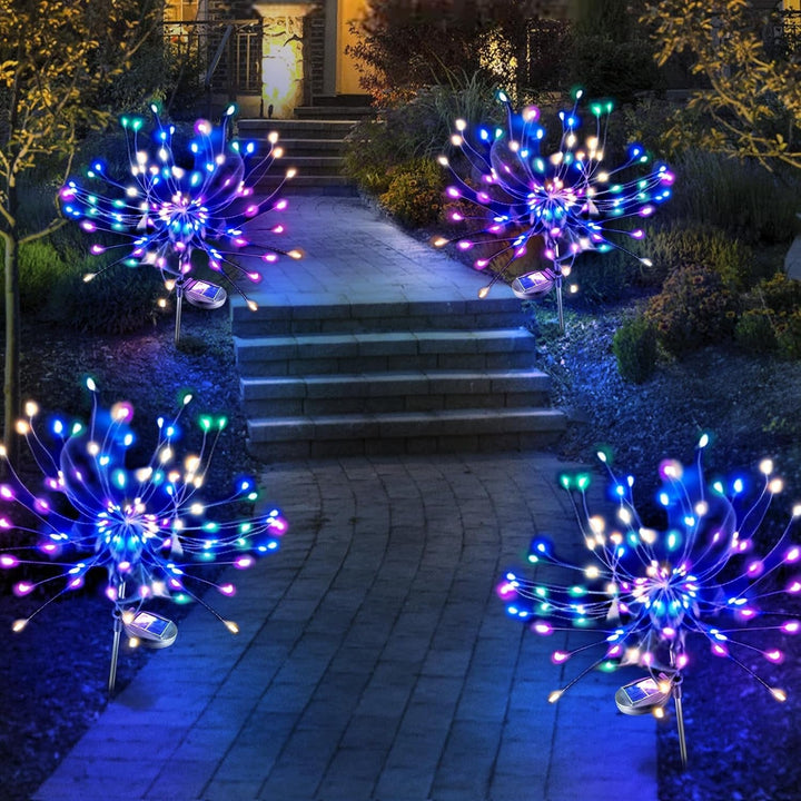 Solar Garden Lights Outdoor: 4 Pack Bendable Copper Wire with 120 LED Firework Beads - Waterproof Colorful Lighting DIY Decoration Patio Pathway - Gardening Gifts for Homeowner