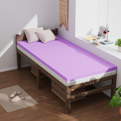 3 Inch Cooling Memory Foam Mattress Topper Twin XL, Gel Ventilated Soft Pressure Relief Mattress Pad, Breathable Bed Topper for Bedroom, RV and Sleeper Sofa, Certipur-Us Certified, Purple1