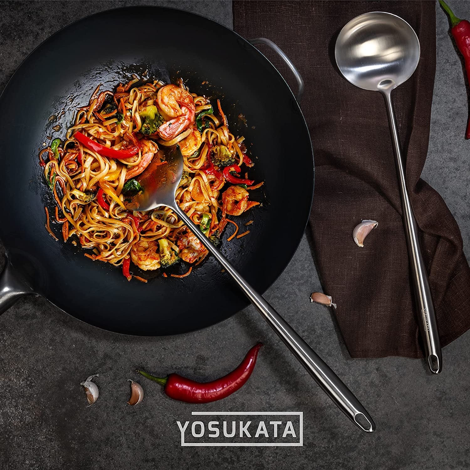 carbon-steel-wok-pan-14-woks-and-stir-fry-pans-with-lid-13-6-inch-premium-stainless-cover-with-tempered-glass-insert-steam-holes-17-spatula-and-ladle