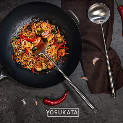 Carbon Steel Wok Pan 14“ + 17’’ Wok Spatula and Ladle + Premium Wok Cover 14 Inch Pan Lid2