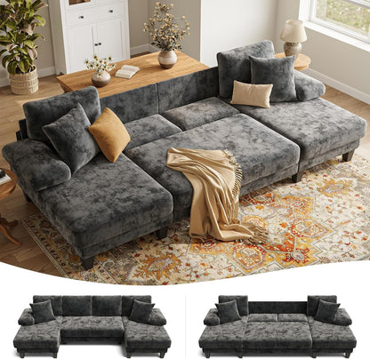 Sleeper Sofa with Pull Out Couch Bed | 112 Inch Couches for Living Room | U-Shaped Convertible Sofa Bed | Chenille Dark Grey1