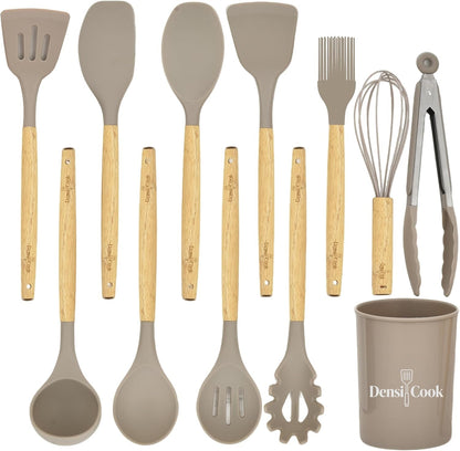 Silicone Utensils Set for Cooking - 12 Piece Set&Bpa Free（Khaki）1