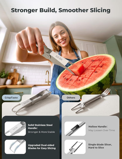 Cripstaste Watermelon Cutter Slicer Tool Stainless Steel Watermelon Fork | 2-In-1 Watermelon Fork Slicer Retractable Fork & Dual Blades for Easier Cutting, Fruit Cutter Slicer for Kitchen Gadget Party3