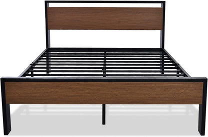 14 Inch Queen Size Metal Platform Bed Frame with Wooden Headboard and Footboard, Mattress Foundation, No Box Spring Needed, Large under Bed Storage, Non-Slip without Noise, Walnut8