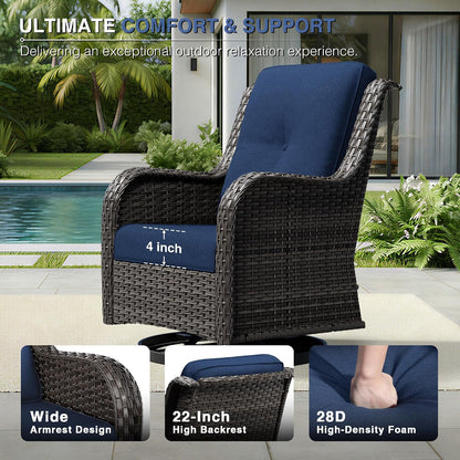 6 Piece Wicker Patio Furniture Set, Outdoor Swivel Rocker Patio Chairs with High Back, Deep Seating, Wide Armrest, Thickened Cushions, Outdoor Furniture for Deck, Porch Use5