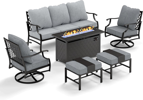 6-Piece Metal Patio Conversation Set, Fire Pit Table, 2 Ottomans9