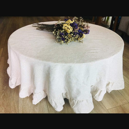 round Table Cloth, Washable Cotton Linen Tablecloth Flounces Fabric Dust-Proof Table Cover for Kitchen Dinner Picnic Tabletop Home Decoration (Round 60 Inch)4