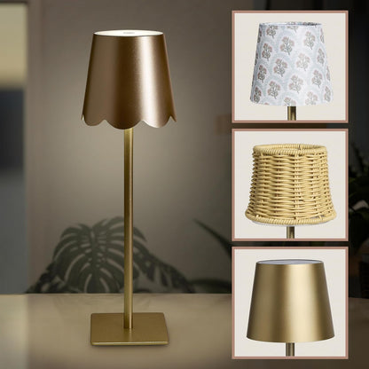 3-Piece Lamp Shade & Lamp Present Set – Scalloped, Conic, and Fabric Printed Shades, Gold4