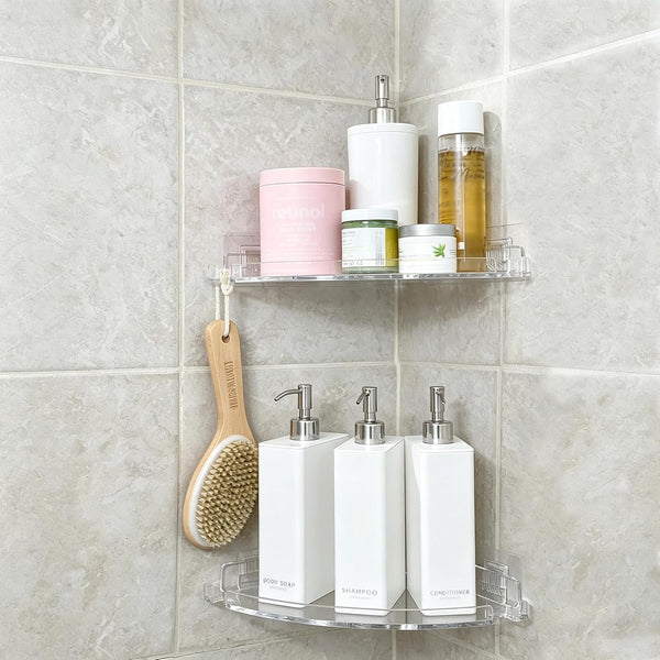 Adhesive Acrylic Corner Shower Caddy 2 Pack, Rustproof Bath Shelf1
