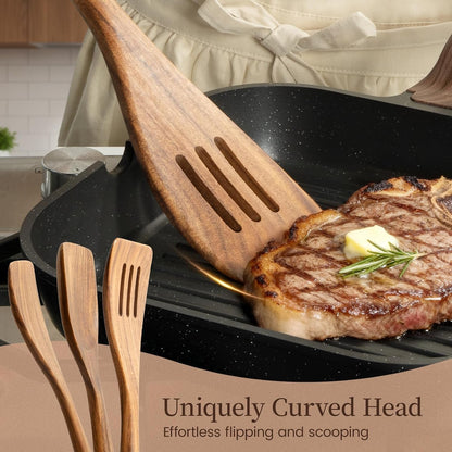 10 PCS Durable Natural Teak Wooden Cooking Utensil Set, Non Toxic Wooden Spoons for Cooking, Wooden Utensil Set for Cooking with Comfort Grip, Nonstick & Easy to Clean Wood Kitchen Utensil Set5