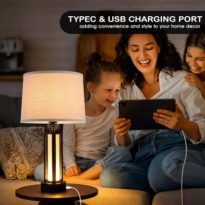 Industrial Table Lamps Set of 2 with Night Light, 23.6" Modern Bedside Lamps with USB C & AC Outlets, Dual Light Source with Double Button Switch, 3-Color Temp Nightstand Lamps for Bedroom Living Room3