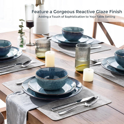 Ceramic Dinnerware Sets for 4, 12 Pieces Handpainted Plates and Bowls Set, Scratch Resistant Stoneware Dishes Set, Dishwasher & Microwave Safe, Ceylon Blue9