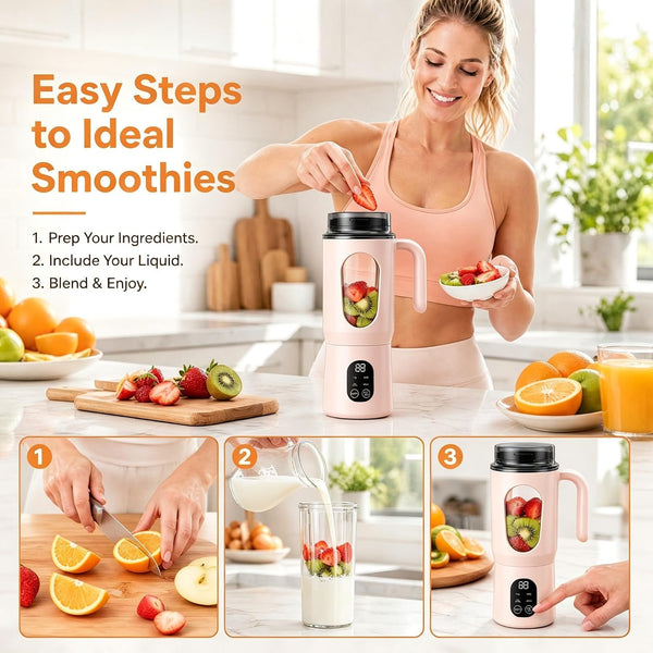 580Ml Portable Personal Smoothie Blender with 12 Serrated Blades, USB-C Rechargeable IPX6 Waterproof Small Mini Blender, Fruit Mixer with Self-Cleaning, for Kitchen, Gym, Office, Camping Travel4