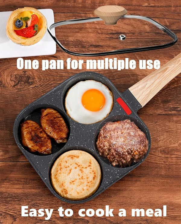 Egg Pan with Lid 4-Cup Nonstick, and Healthy Granite Egg Frying Pan, Versatile Breakfast Skillet for Eggs, Pancakes, Plett, Crepes, Compatible with Gas Stove and Induction Cooktop2