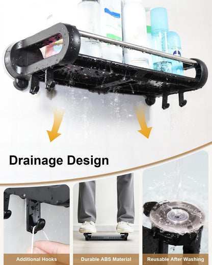 Suction Cup Shower Shelf, Removable, Holds 22Lbs, No Drilling, Black3