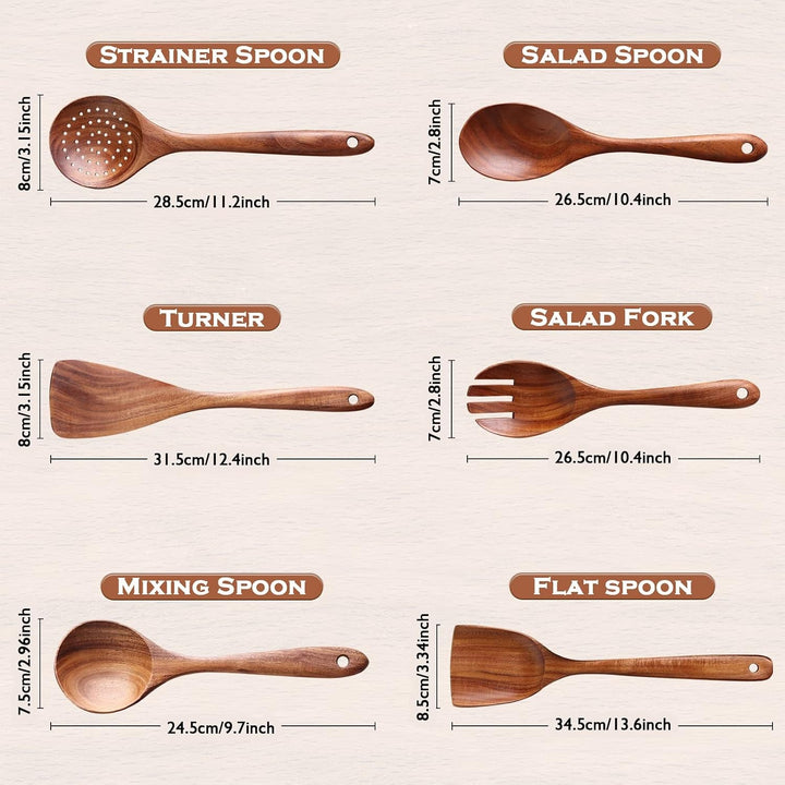 6-Piece Teak Wood Cooking Utensil Set, Wooden Spoons for Cooking+2