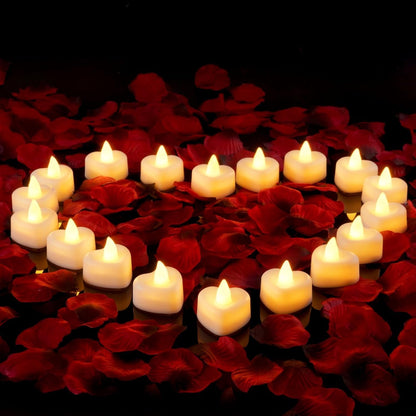 2000 Pieces Artificial Rose Petals with 24 Heart LED Tea Lights Candles Kit, Rose Petals and Candles Set for Proposal, Anniversary, Special Romantic Night, Wedding Table Decor, Birthday1