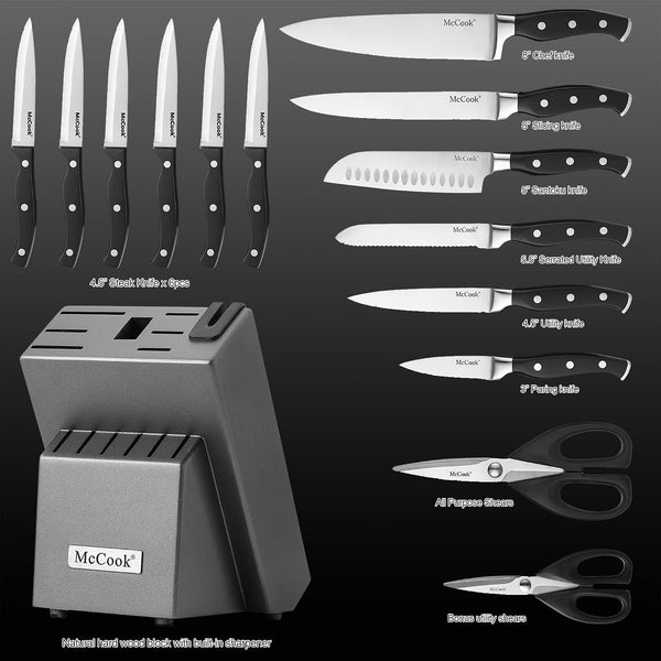 ® Knife Sets,German Stainless Steel Kitchen Knife Block Set with Built-In Sharpener2