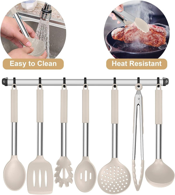 Silicone Cooking Utensils Set, 7-Piece Khaki Kitchen Utensils Set6