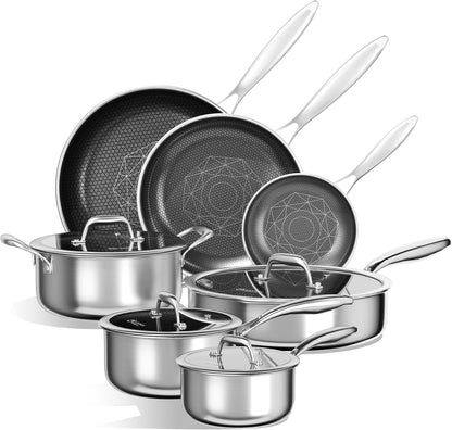 11 Pcs Pots and Pans Set，Hybrid Stainless Steel Cookware Set | Non Stick, Non Toxic, PFOA Free, Oven Safe, Dishwasher Safe, Induction Compatible1