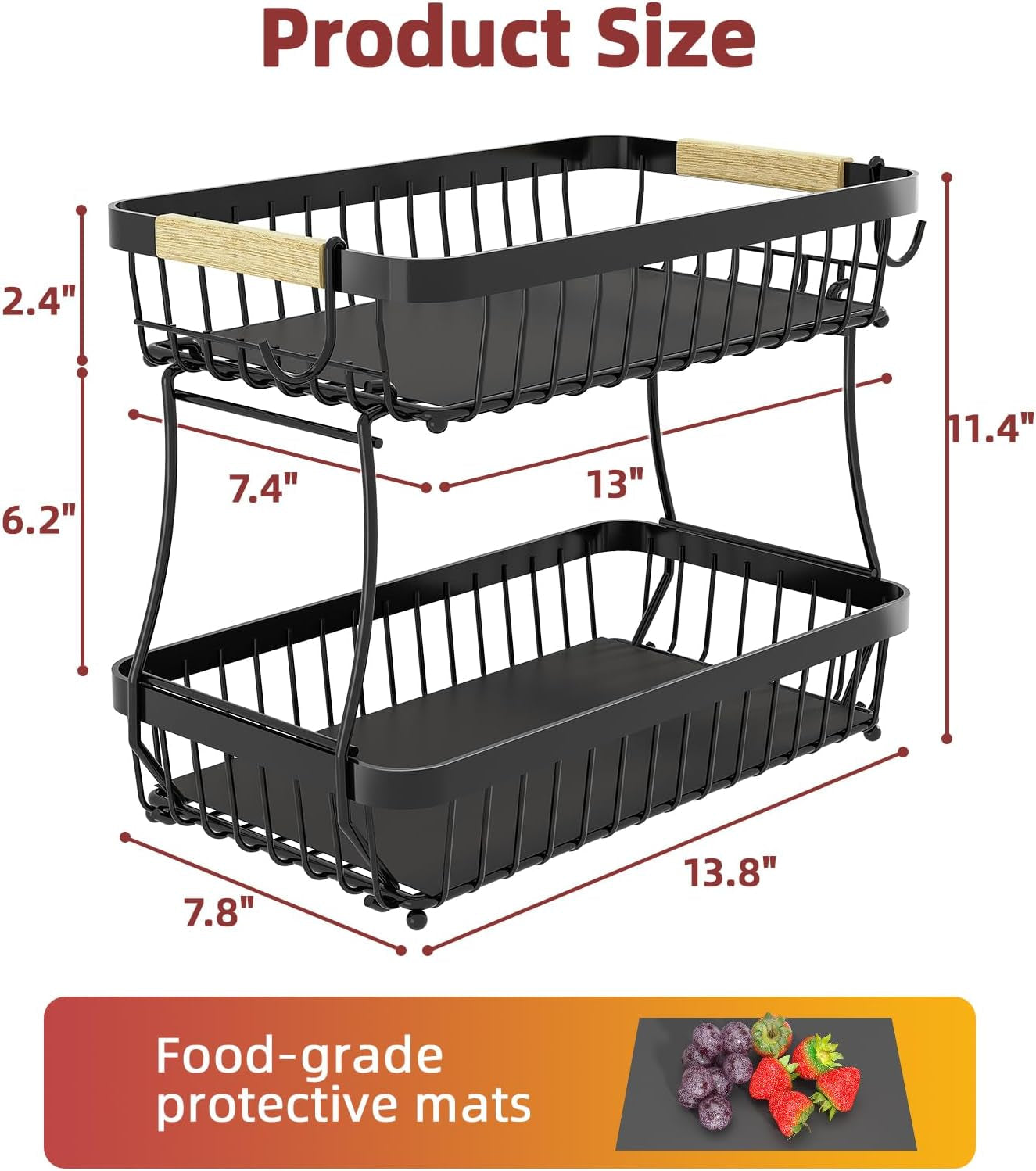 2-tier-fruit-basket-with-banana-hangers-detachable-metal-bowl-wooden-handle-protective-mats-included-versatile-holder-for-bread-snacks-and-veggies-large-2-tier-metal-design