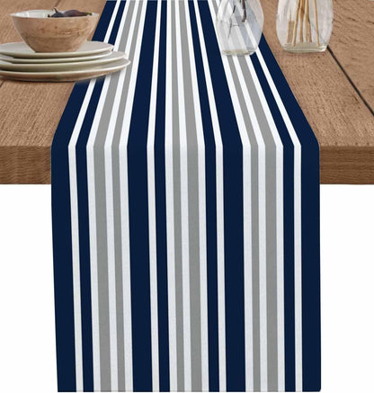 Stripe Table Runner-Navy Blue Gray White Cotton Linen-Long 72 Inche Dresser Scarves,Farmhouse Tablerunner for Kitchen Coffee/Dining/Sofa Table Bedroom Home Living Room,Scarf Decor for Holiday Dinner1